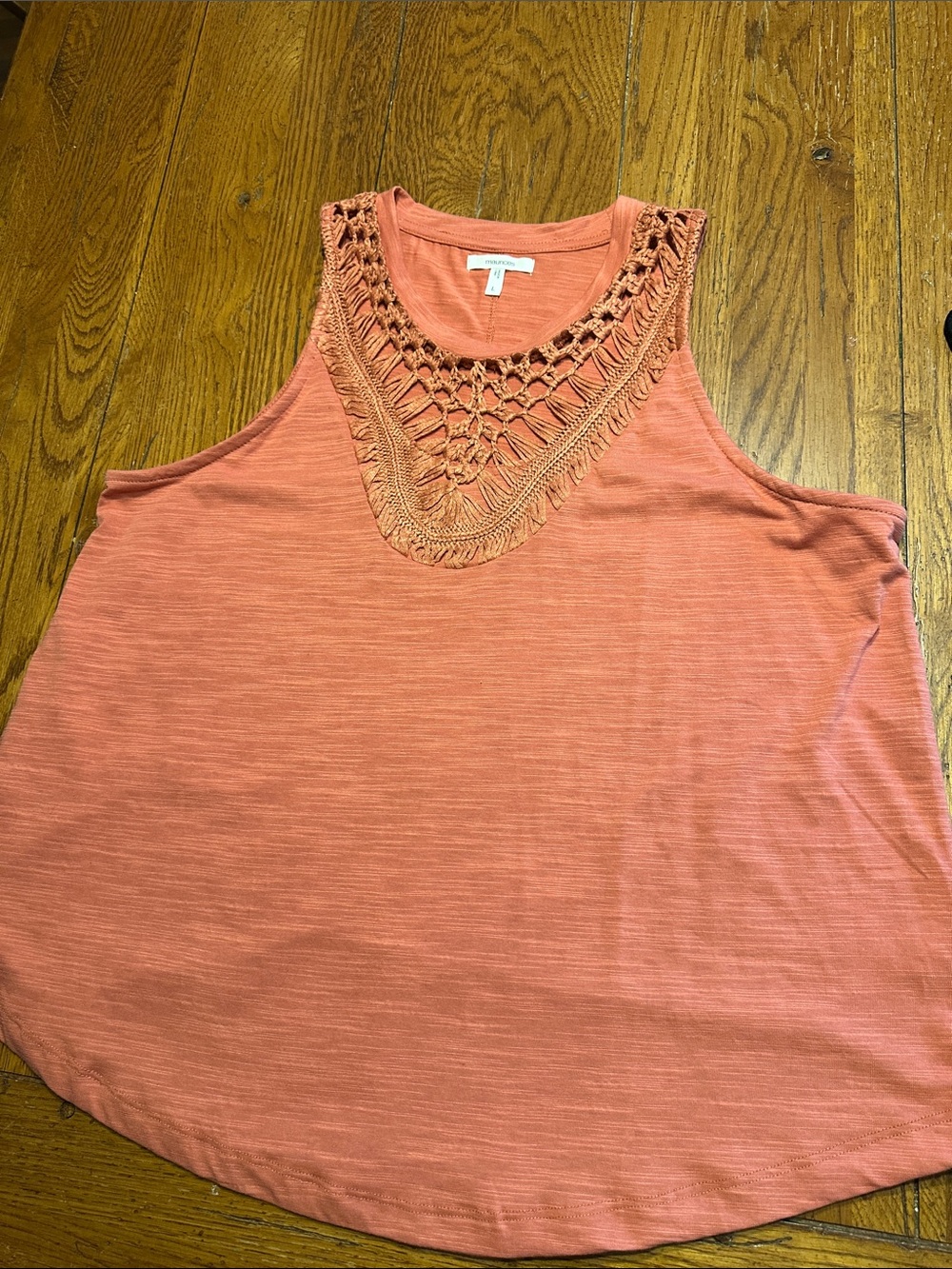 Women's Crochet Yoke Tank Top - Coral